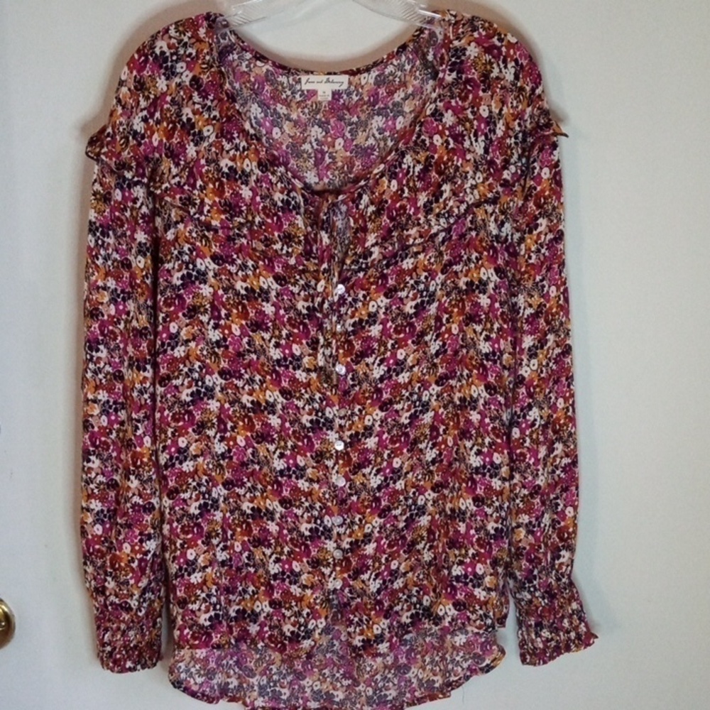 Jane and Delancey floral long sleeve peasant top women's size medium